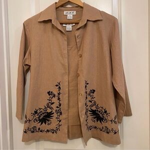 AKC SET linen blend sheath tank and 3/4 length top, embroidered, size small